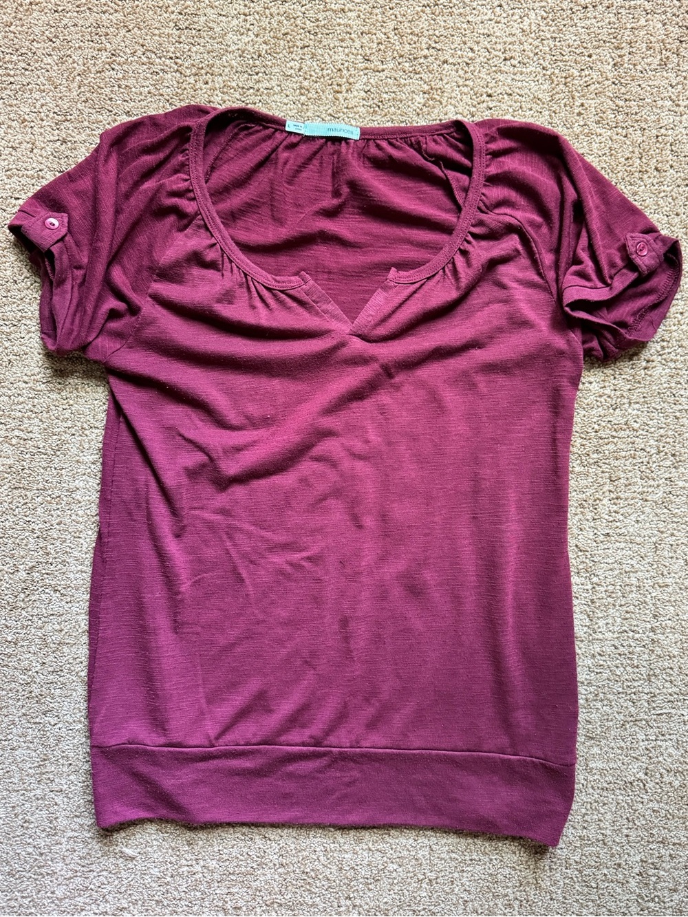 Maurices Wine Short Sleeve Scoop Neck Top